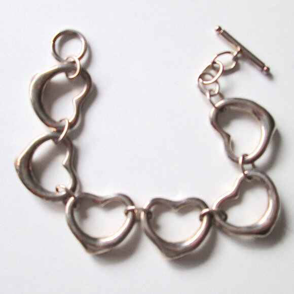 Sterling Silver Heart Link Links Toggle Bracelet Stamped 925 Bold Chunky… - Picture 3 of 12